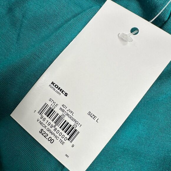 NWT Women’s Teal V Neck Short Sleeve Holiday Graphic T-Shirt “Joyful” - Size L - Picture 4 of 5